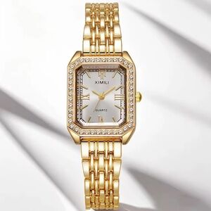 Classic Gold Square Crystal Watch